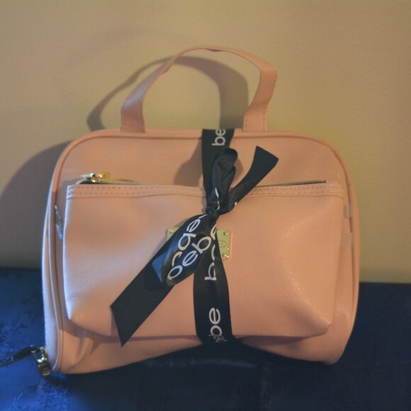 💖NWT BeBe 2 PC Cosmetic Bag & Pouch Set – Pink Faux Leather Makeup Organizer👩‍ - Picture 1 of 6